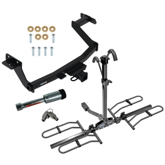 For 2022-2024 Hyundai Santa Cruz Trailer Hitch Tow PKG w/ 2 Bike Plaform Style Carrier Rack + Hitch Lock By Reese Towpower