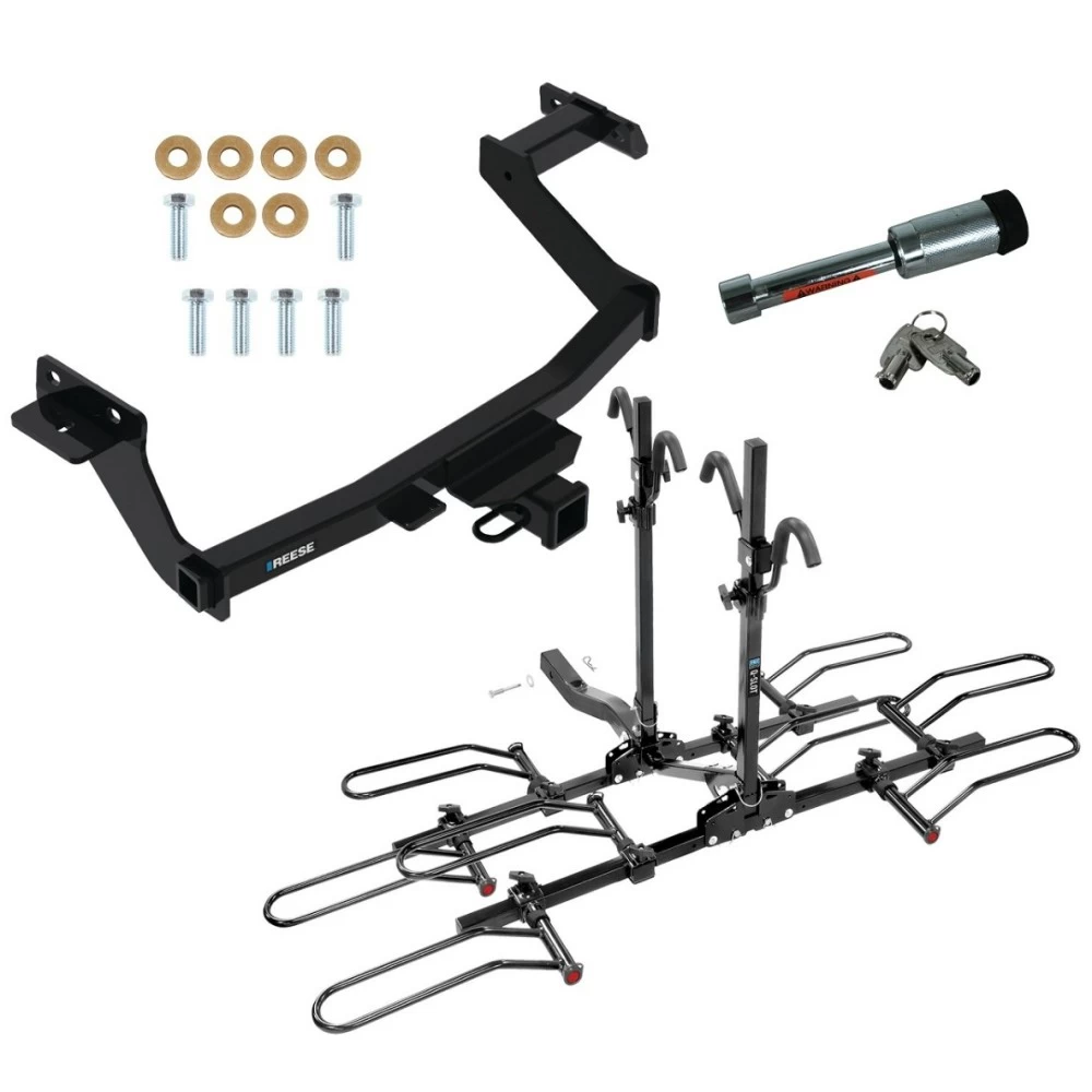 For 2022-2024 Hyundai Santa Cruz Trailer Hitch Tow PKG w/ 4 Bike Plaform Style Carrier Rack + Hitch Lock By Reese Towpower
