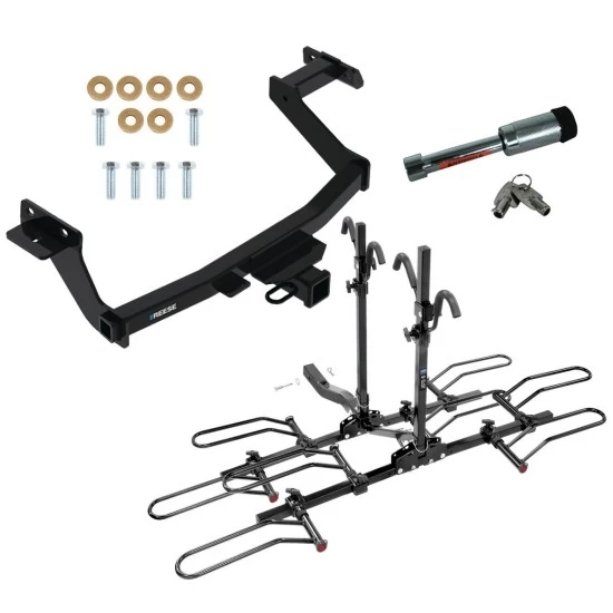 For 2022-2024 Hyundai Santa Cruz Trailer Hitch Tow PKG w/ 4 Bike Plaform Style Carrier Rack + Hitch Lock By Reese Towpower