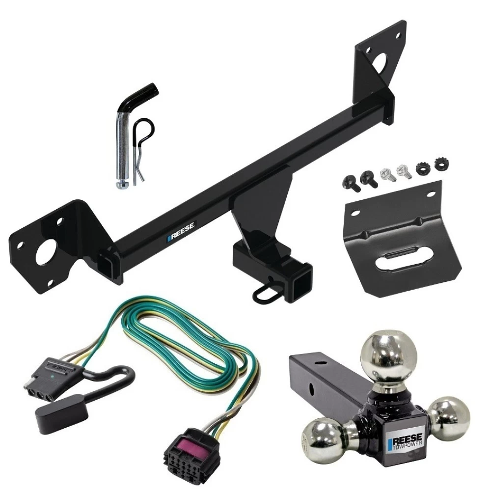 For 2021-2023 Chevrolet Trailblazer Trailer Hitch Tow PKG w/ 4-Flat Wiring Harness + Triple Ball Ball Mount 1-7/8" & 2" & 2-5/16" Trailer Balls + Pin/Clip + Wiring Bracket (For w/Active Towplug Models) By Reese Towpower