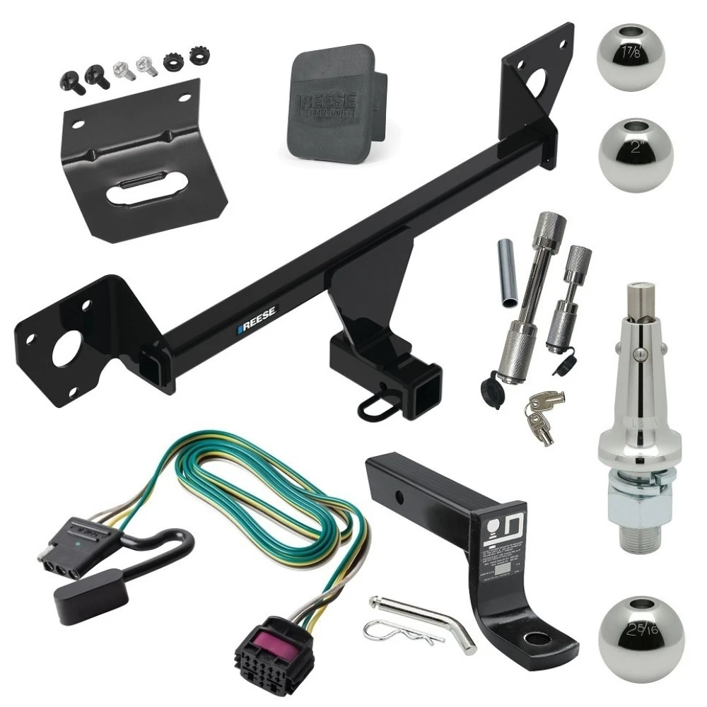 For 2021-2023 Chevrolet Trailblazer Trailer Hitch Tow PKG w/ 4-Flat Wiring + Ball Mount w/ 4" Drop + Interchangeable Ball 1-7/8" & 2" & 2-5/16" + Wiring Bracket + Dual Hitch & Coupler Locks + Hitch Cover (For w/Active Towpl