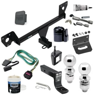 For 2021-2023 Chevrolet Trailblazer Trailer Hitch Tow PKG w/ 4-Flat Wiring + Ball Mount w/ 4" Drop + 2" Ball + 2-5/16" Ball + Wiring Bracket + Dual Hitch & Coupler Locks + Hitch Cover + Wiring Tester + Ball Lube +Electric Grease + Ball 