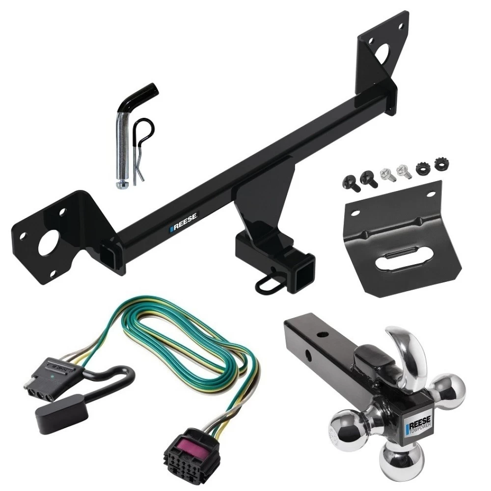 For 2020-2023 Buick Encore GX Trailer Hitch Tow PKG w/ 4-Flat Wiring Harness + Triple Ball Ball Mount 1-7/8" & 2" & 2-5/16" Trailer Balls w/ Tow Hook + Pin/Clip + Wiring Bracket (For Essence w/Active Towplug Models) By Reese Towpowe