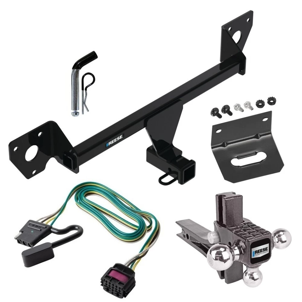 For 2020-2023 Buick Encore GX Trailer Hitch Tow PKG w/ 4-Flat Wiring Harness + Adjustable Drop Rise Triple Ball Ball Mount 1-7/8" & 2" & 2-5/16" Trailer Balls + Pin/Clip + Wiring Bracket (For Essence w/Active Towplug Models) By Rees