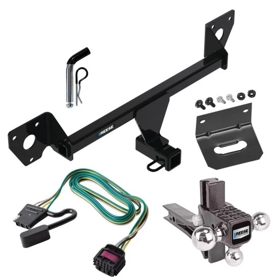 For 2020-2023 Buick Encore GX Trailer Hitch Tow PKG w/ 4-Flat Wiring Harness + Adjustable Drop Rise Triple Ball Ball Mount 1-7/8" & 2" & 2-5/16" Trailer Balls + Pin/Clip + Wiring Bracket (For Essence w/Active Towplug Models) By Rees