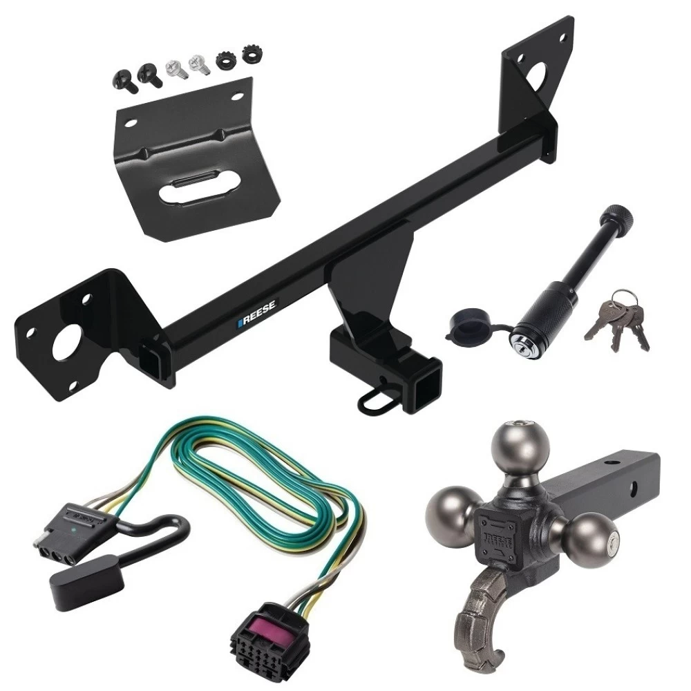 For 2021-2023 Chevrolet Trailblazer Trailer Hitch Tow PKG w/ 4-Flat Wiring + Triple Ball Tactical Ball Mount 1-7/8" & 2" & 2-5/16" Balls w/ Tow Hook + Tactical Dogbone Lock + Wiring Bracket (For w/Active Towplug Models) By Reese Tow