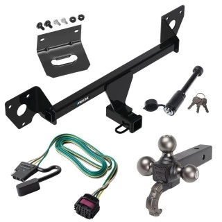 For 2021-2023 Chevrolet Trailblazer Trailer Hitch Tow PKG w/ 4-Flat Wiring + Triple Ball Tactical Ball Mount 1-7/8" & 2" & 2-5/16" Balls w/ Tow Hook + Tactical Dogbone Lock + Wiring Bracket (For w/Active Towplug Models) By Reese Tow
