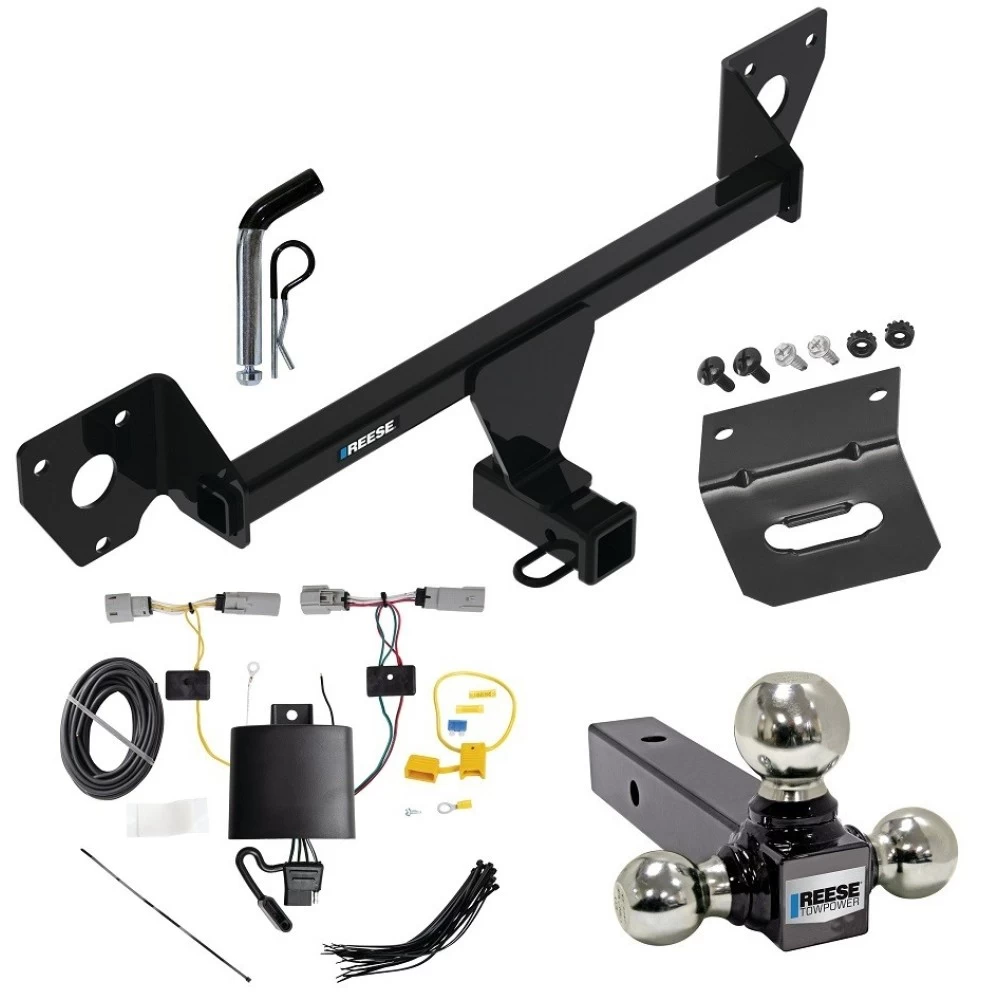 For 2021-2023 Chevrolet Trailblazer Trailer Hitch Tow PKG w/ 4-Flat Wiring Harness + Triple Ball Ball Mount 1-7/8" & 2" & 2-5/16" Trailer Balls + Pin/Clip + Wiring Bracket (Excludes: w/LED Taillights Models) By Reese Towpower