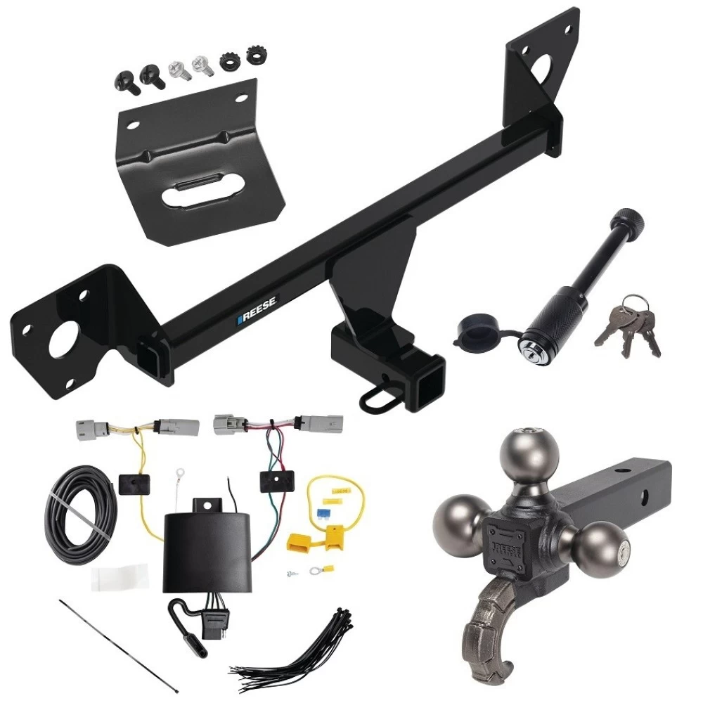 For 2021-2023 Chevrolet Trailblazer Trailer Hitch Tow PKG w/ 4-Flat Wiring + Triple Ball Tactical Ball Mount 1-7/8" & 2" & 2-5/16" Balls w/ Tow Hook + Tactical Dogbone Lock + Wiring Bracket (Excludes: w/LED Taillights Models) By Ree