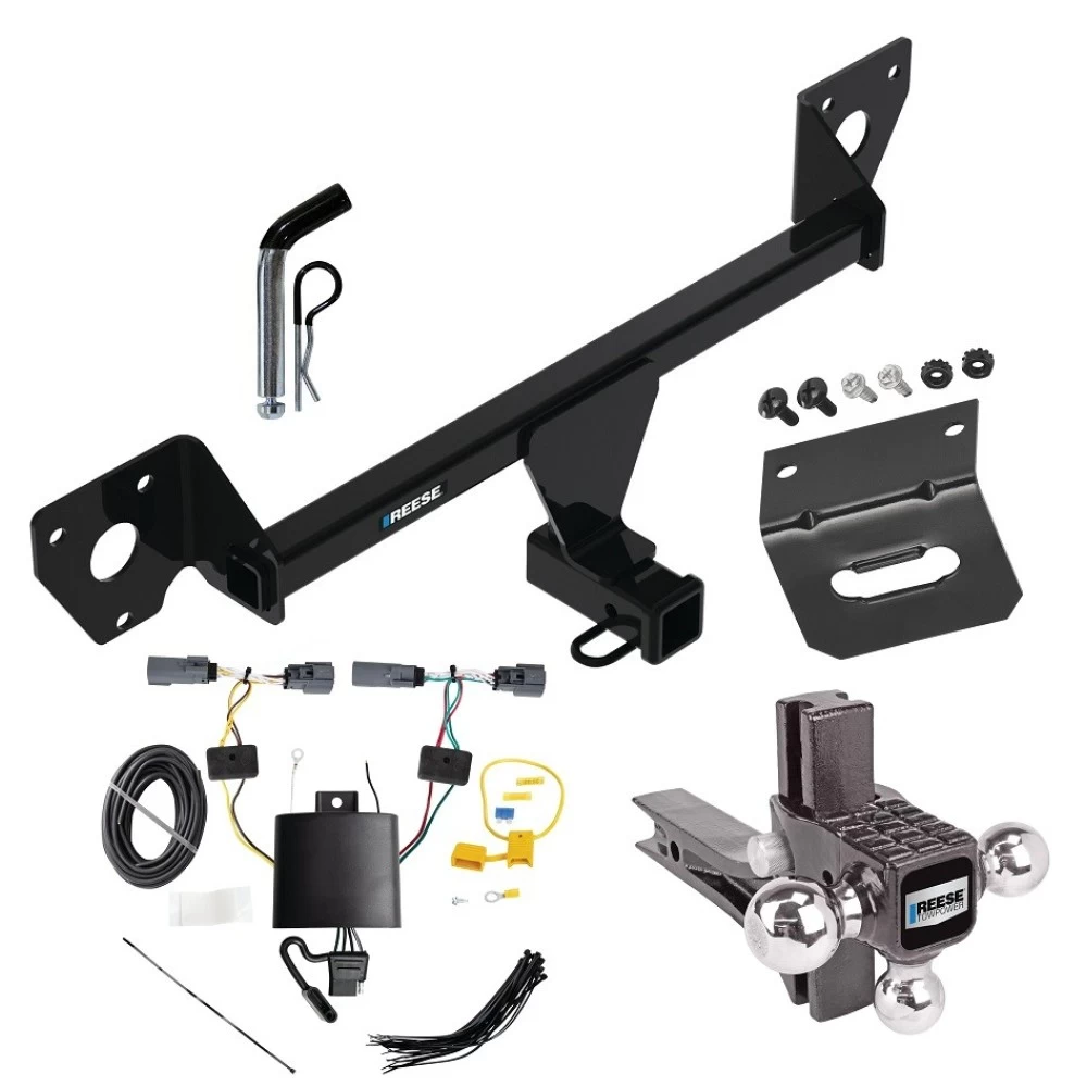For 2020-2023 Buick Encore GX Trailer Hitch Tow PKG w/ 4-Flat Wiring Harness + Adjustable Drop Rise Triple Ball Ball Mount 1-7/8" & 2" & 2-5/16" Trailer Balls + Pin/Clip + Wiring Bracket By Reese Towpower