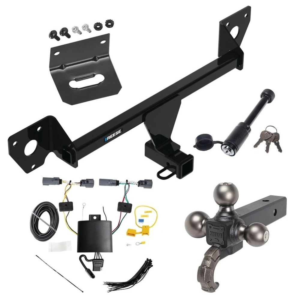 For 2020-2023 Buick Encore GX Trailer Hitch Tow PKG w/ 4-Flat Wiring + Triple Ball Tactical Ball Mount 1-7/8" & 2" & 2-5/16" Balls w/ Tow Hook + Tactical Dogbone Lock + Wiring Bracket By Reese Towpower
