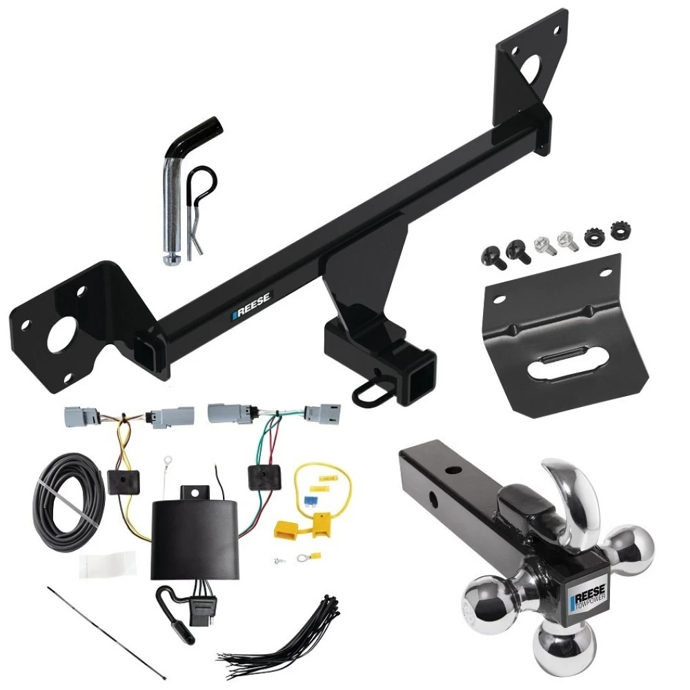 For 2021-2023 Chevrolet Trailblazer Trailer Hitch Tow PKG w/ 4-Flat Wiring Harness + Triple Ball Ball Mount 1-7/8" & 2" & 2-5/16" Trailer Balls w/ Tow Hook + Pin/Clip + Wiring Bracket (For w/LED Taillights Models) By Reese Towpower