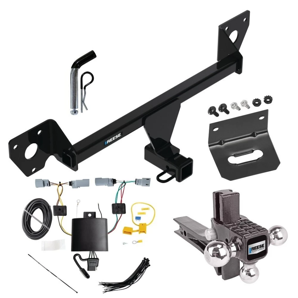 For 2021-2023 Chevrolet Trailblazer Trailer Hitch Tow PKG w/ 4-Flat Wiring Harness + Adjustable Drop Rise Triple Ball Ball Mount 1-7/8" & 2" & 2-5/16" Trailer Balls + Pin/Clip + Wiring Bracket (For w/LED Taillights Models) By Reese 