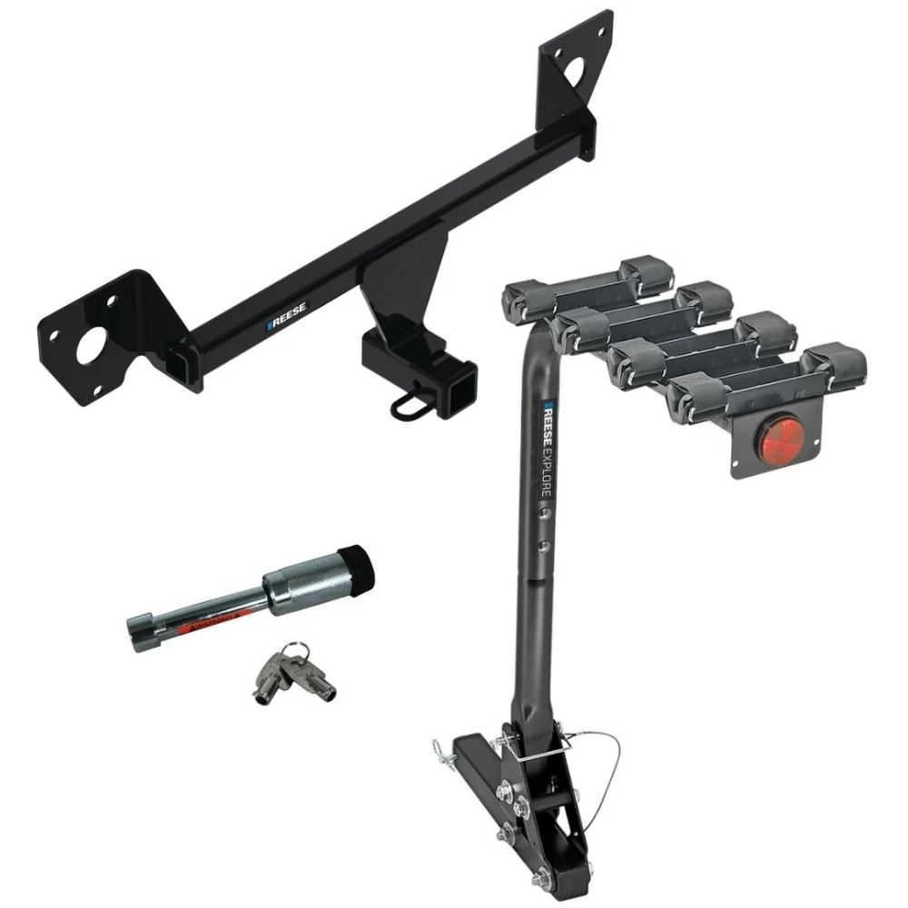 For 2021-2023 Chevrolet Trailblazer Trailer Hitch Tow PKG w/ 4 Bike Carrier Rack + Hitch Lock (Excludes: w/LED Taillights Models) By Reese Towpower