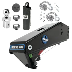 Reese Goose Box 20K Gen 3 for Lippert & Fabex + Safety Chains & Reese Elite Pop-In Ball for Ford Super Duty and Nissan Titan XD