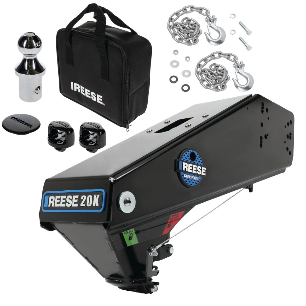 Reese Goose Box 20K Gen 3 with Safety Chains and GM Pop-In Gooseneck Ball for Lippert and Fabex
