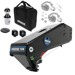 Reese Goose Box 20K Gen 3 with Safety Chains for Lippert & Fabex + GM Reese Elite Pop-In Gooseneck Hitch Ball