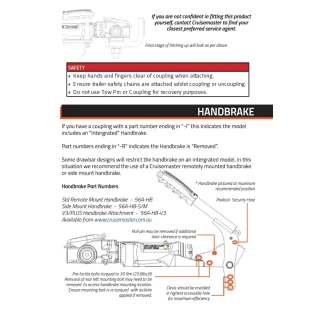 Cruisemaster DO45 Plus 4.5T articulating off-road trailer hitch coupler with handbrake CMDO45WHB