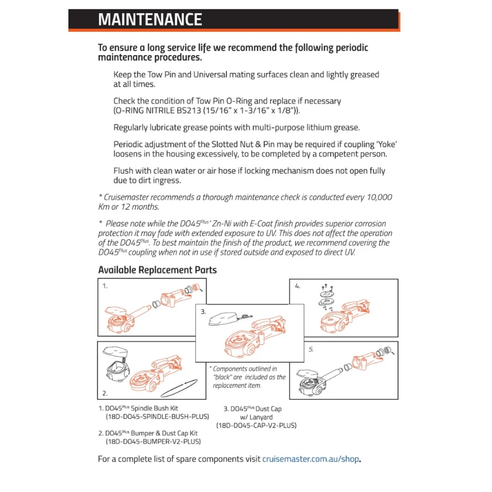 Cruisemaster DO45 Plus 4.5T articulating off-road trailer hitch coupler with handbrake CMDO45WHB