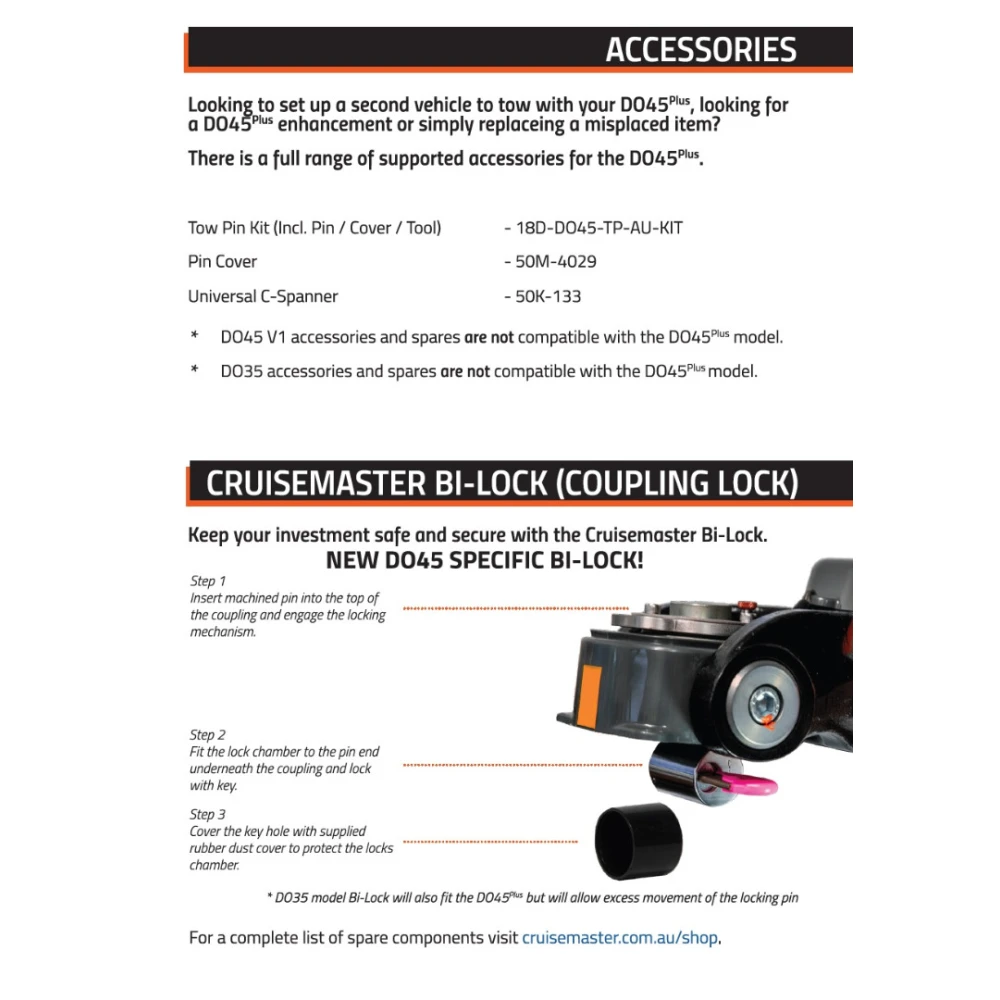 Cruisemaster DO45 Plus 4.5T articulating off-road trailer hitch coupler with handbrake CMDO45WHB