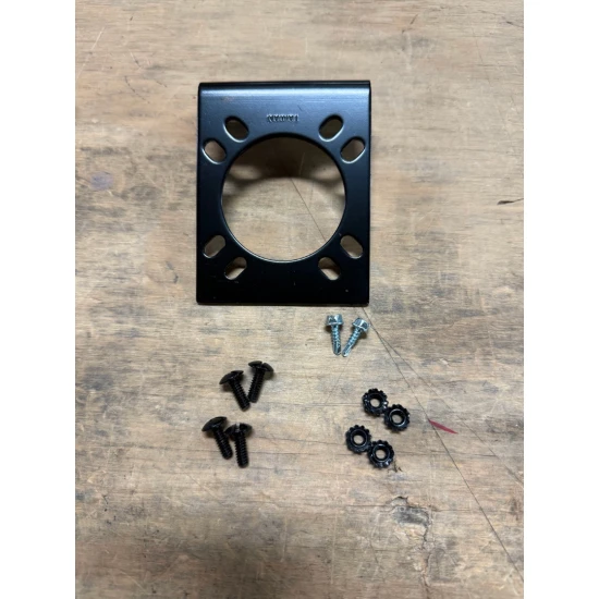 Black steel CURT electrical connector bracket securely mounts 7-way RV blade socket to trailer hitch.
