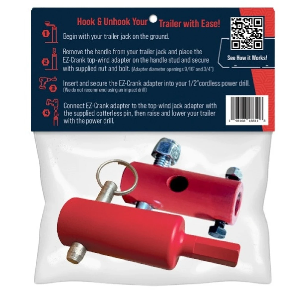 EZ-CRANK Drill Attachment for Topwind Trailer Jacks (9/16″ or 3/4″ stud), fits Bulldog, Pro Series, Ram, Curt, and Fulton