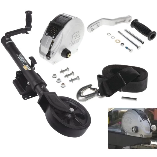 Fulton F2 Boat Trailer Winch Single-Speed 1600 lbs + XLT Tactical Black Trailer Jack Sharkskin Saltwater Tested 1500 lbs Lift Lifetime Warranty + Hardware Bolt-On Side Mount