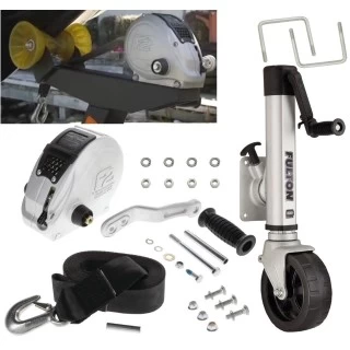 Fulton F2 Boat Trailer Winch Single-Speed 1600 lbs + Fulton F2 Trailer Jack 1600 lbs Lift Lifetime Warranty + Hardware Bolt-On Side Mount
