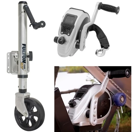 Fulton F2 Boat Trailer Winch Single-Speed 2000 lbs + XLT Trailer Jack Sharkskin Saltwater Tested 1500 lbs Lift Lifetime Warranty + Hardware Bolt-On Side Mount