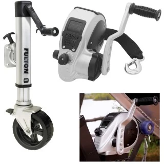 Fulton F2 Boat Trailer Winch Single-Speed 3200 lbs + F2 Trailer Jack 1600 lbs Lifetime Warranty + Hardware Bolt-On Side Mount
