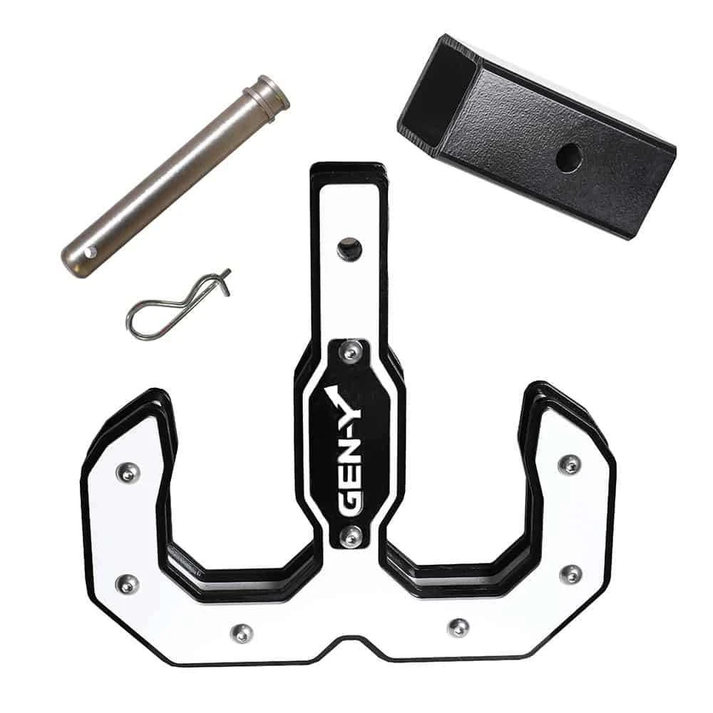 GEN-Y Hulk 16K Tow Hook and Hitch Step with 2" Receiver, White Finish, Reducer Sleeve Included