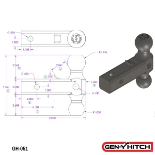GEN-Y 16K Dual-Ball Mount 2 Inch Shank Heavy Duty Adjustable Trailer Hitch