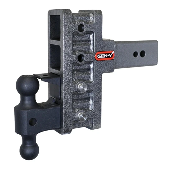 GEN-Y Mega-Duty 32K adjustable drop hitch with 3″ offset shank, 3″ rise, 6″ drop, pintle lock & dual-ball mount