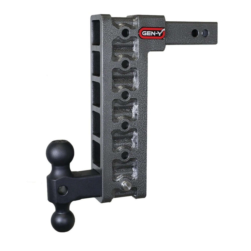 GEN-Y Mega-Duty 10K 12.5 Inch Drop Adjustable Trailer Hitch Dual-Ball Silver-Vein