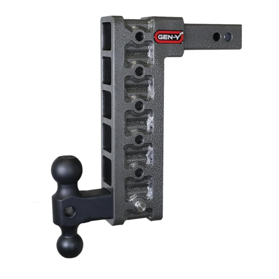 GEN-Y Mega-Duty 10K 12.5 Inch Drop Adjustable Trailer Hitch Dual-Ball Silver-Vein