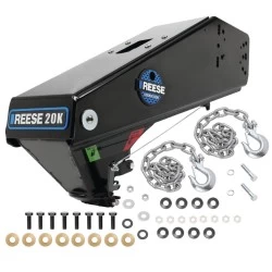 Reese Goose Box 20k w/ Safety Chains Gen 3 Easy Installation Replaces 94720 94622 For Short Long Bed Trucks Gooseneck Adapter for Lippert Fabex Rhino Keystone Jayco Forest River Grand Design + Other Fifth Wheels and Pin Boxes