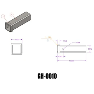 GEN‑Y 12in steel weld-on receiver tube with reinforced 3/4in collar for trailer hitch fabrication