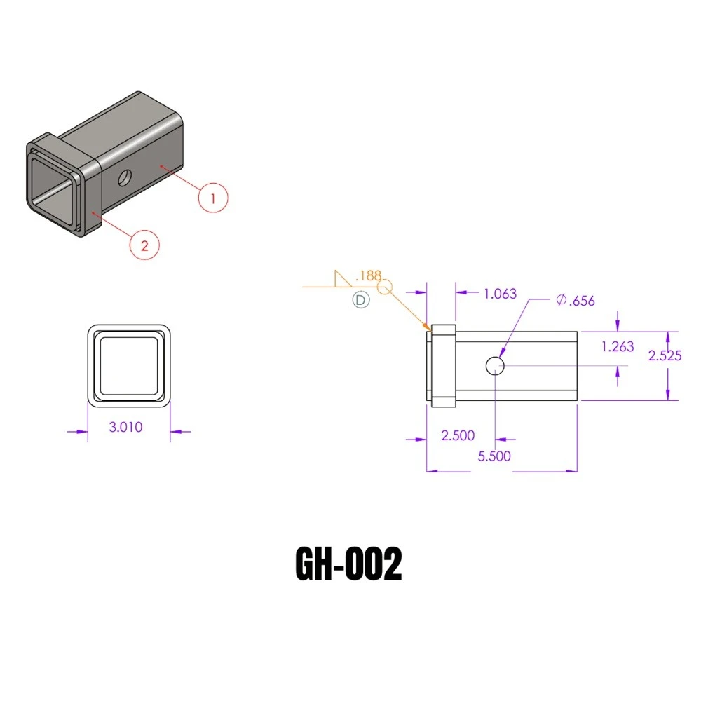 GEN‑Y 2 x 5.5 Steel Receiver Combo Bar with 3/4 Collar Weld‑On Tube
