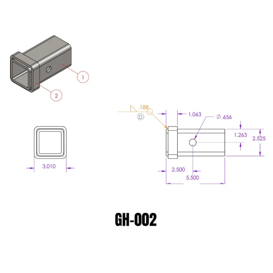 GEN‑Y 2 x 5.5 Steel Receiver Combo Bar with 3/4 Collar Weld‑On Tube