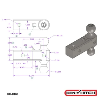 GEN-Y 32K Dual-Ball Mount 2.5" Shank Heavy Duty Adjustable Hitch Attachment