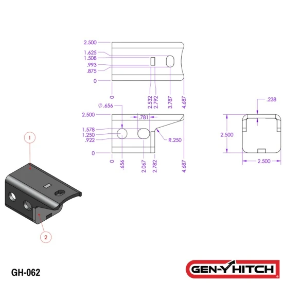 GEN-Y 21K Pintle Lock for 2.5 Inch Drop Mounts with Pin and Twist Clip GH062