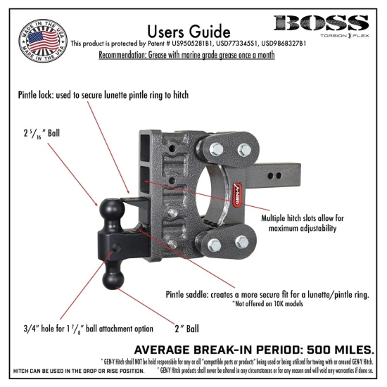 GEN-Y BOSS 21K Torsion-Flex 12″ Drop Dual-Ball Trailer Hitch Silver-Vein
