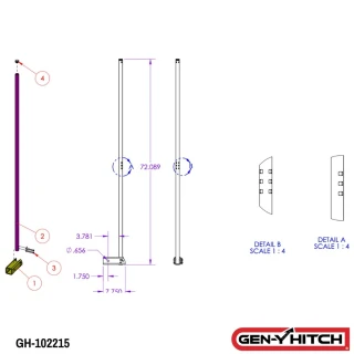 Gen-Y 72 inch black matte flagpole mounted on 2.5 inch trailer hitch receiver
