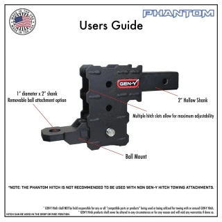 GEN‑Y Phantom 5K 2-inch hollow shank adjustable drop hitch with ball mount and pin