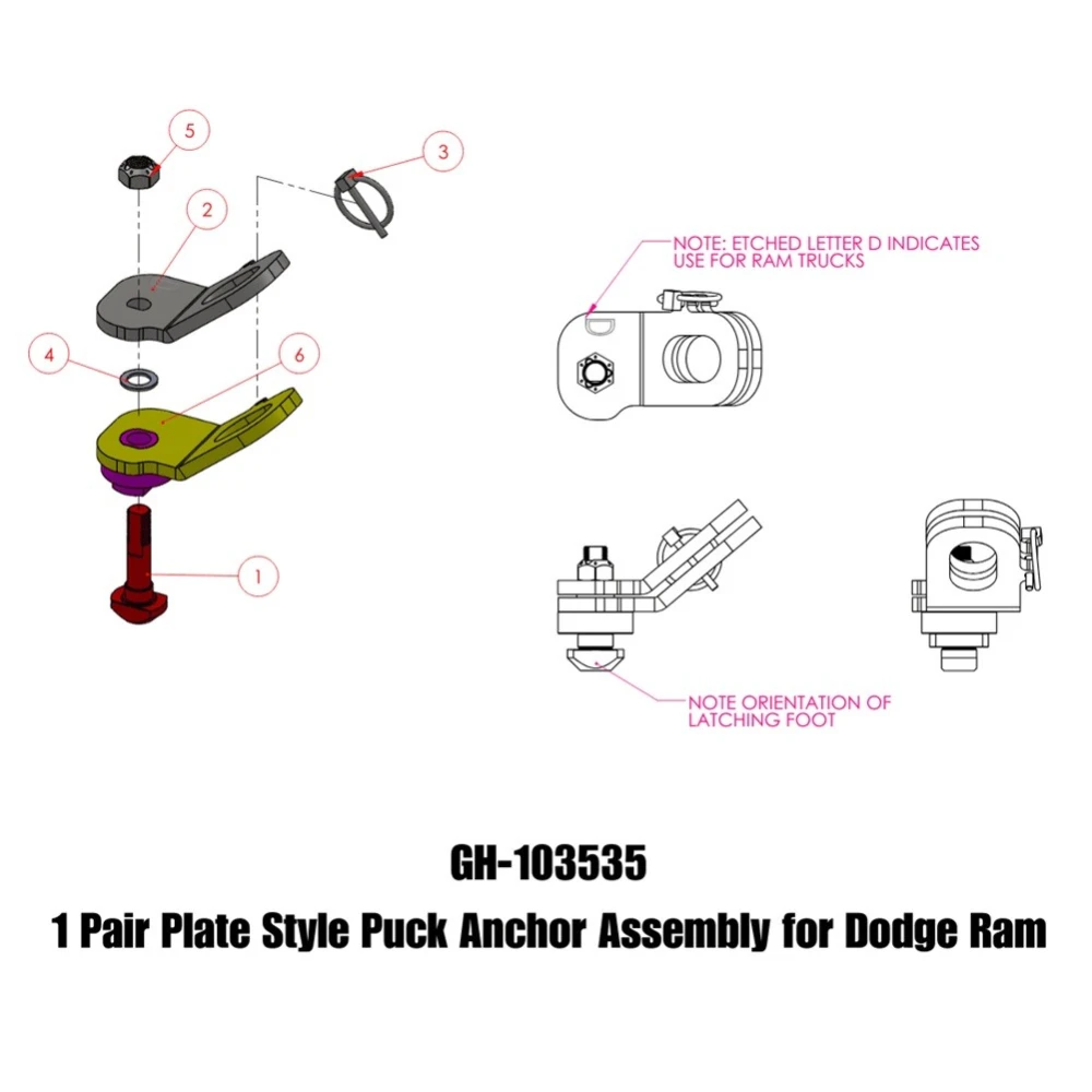 GEN-Y plate style safety chain anchor assembly pair for Dodge RAM OEM puck system