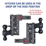 GEN-Y Mega-Duty 16K adjustable drop hitch, 2-inch offset shank, 5-inch rise, 7.5-inch drop, silver-vein finish