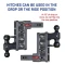 GEN-Y Mega-Duty 16K adjustable drop hitch, 2-inch offset shank, 5-inch rise, 7.5-inch drop, silver-vein finish