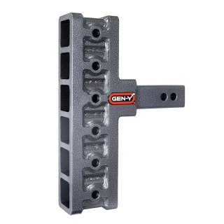 GEN-Y Mega-Duty 16K adjustable drop hitch, 2-inch offset shank, 5-inch rise, 7.5-inch drop, silver-vein finish