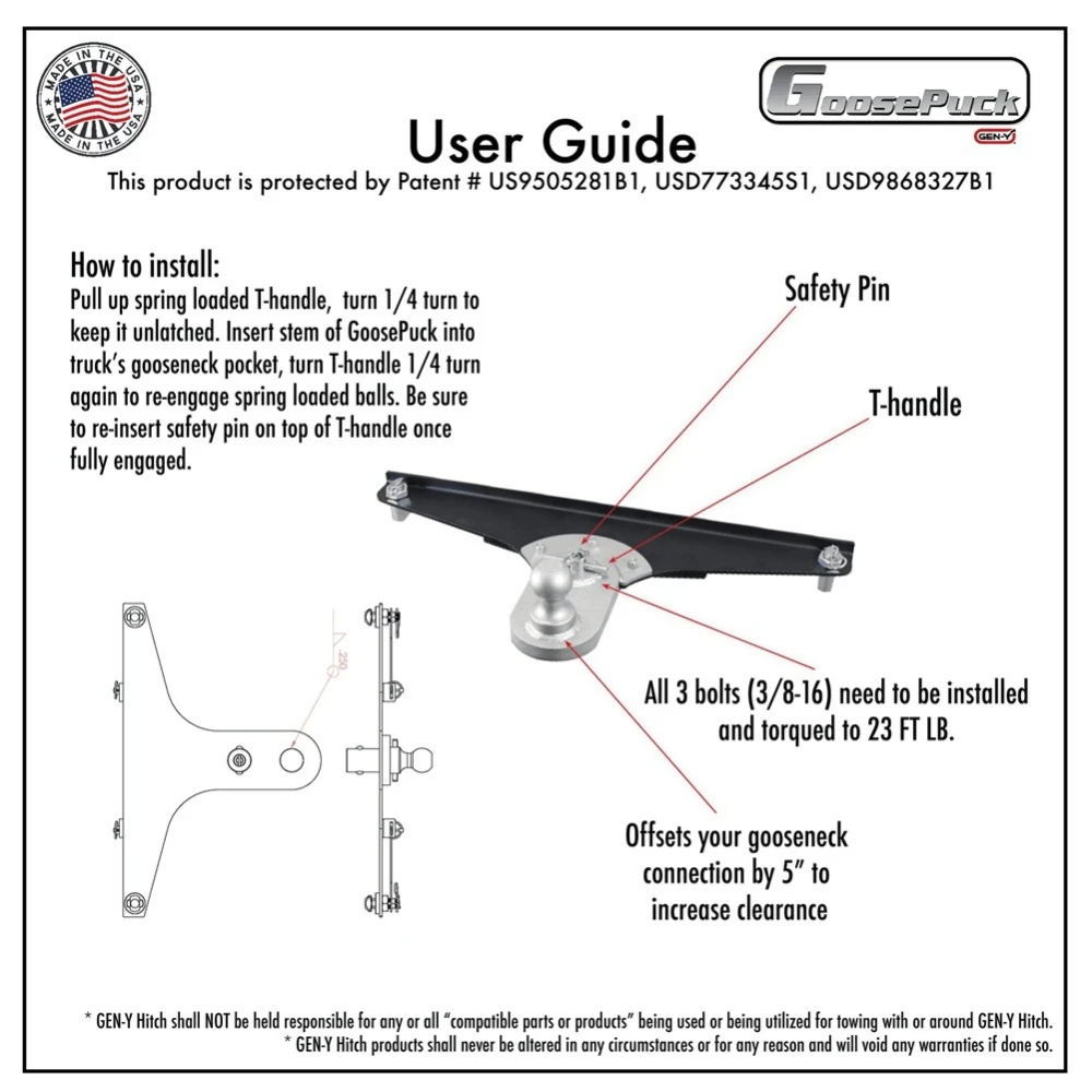 GEN‑Y Gooseneck Hitch 5 Inch Offset Ball‑Puck Mount for Ford F250 F350 F450