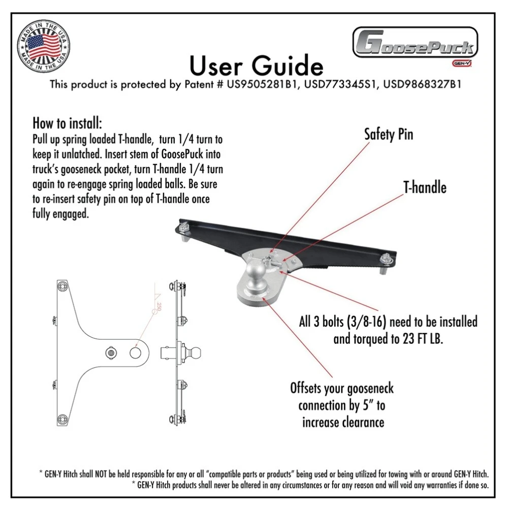GEN‑Y Gooseneck 5-inch Offset Ball Puck Hitch for 2016–2019 Chevy Silverado & GMC Sierra (25K)